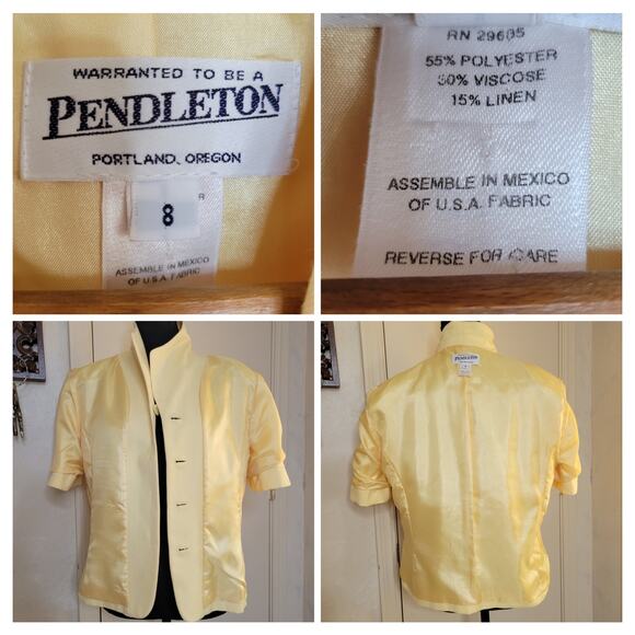 VTG Pendleton Women's Short Sleeve Linen Blend Canary Yellow Blazer Jacket✨️8 - Picture 8 of 11